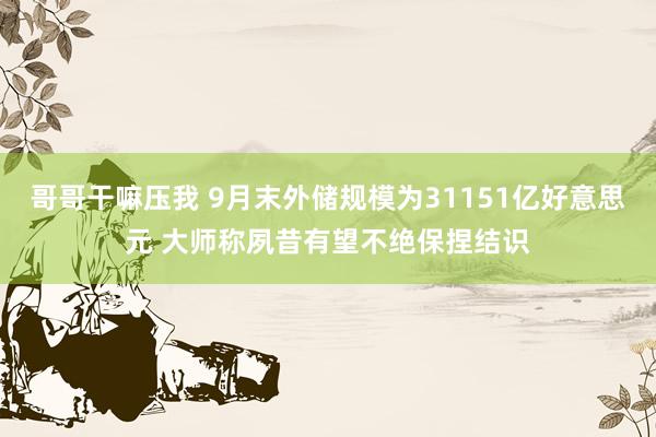哥哥干嘛压我 9月末外储规模为31151亿好意思元 大师称夙昔有望不绝保捏结识