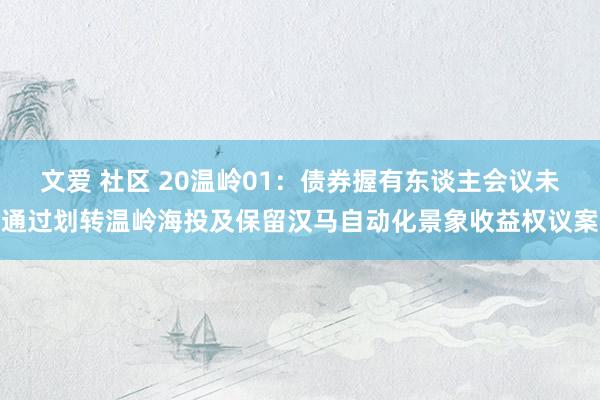 文爱 社区 20温岭01：债券握有东谈主会议未通过划转温岭海投及保留汉马自动化景象收益权议案