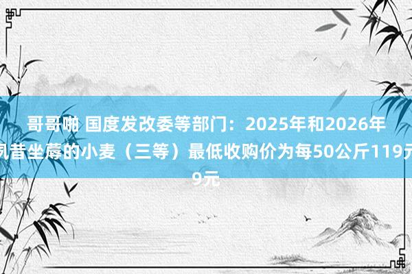 哥哥啪 国度发改委等部门：2025年和2026年夙昔坐蓐的小麦（三等）最低收购价为每50公斤119元