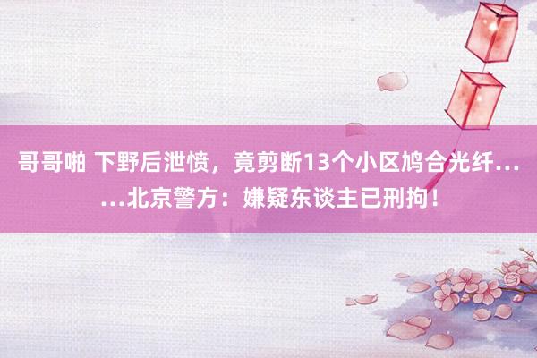 哥哥啪 下野后泄愤，竟剪断13个小区鸠合光纤……北京警方：嫌疑东谈主已刑拘！