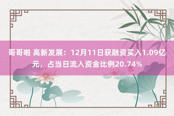 哥哥啪 高新发展：12月11日获融资买入1.09亿元，占当日流入资金比例20.74%