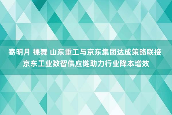 寄明月 裸舞 山东重工与京东集团达成策略联接 京东工业数智供应链助力行业降本增效