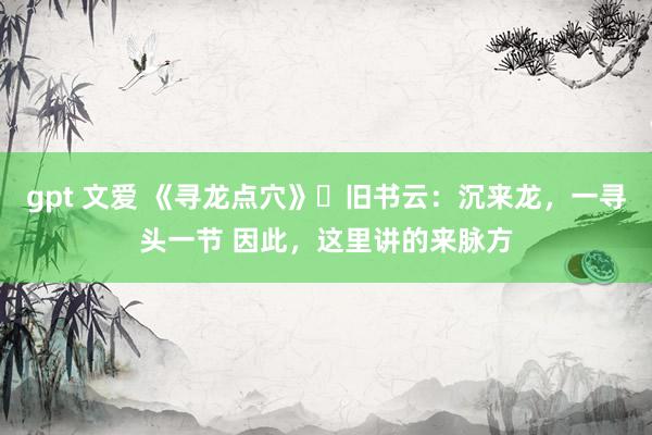 gpt 文爱 《寻龙点穴》旧书云:沉来龙,一寻头一节 因此,这里讲的来脉方