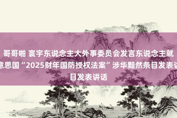 哥哥啪 寰宇东说念主大外事委员会发言东说念主就好意思国“2025财年国防授权法案”涉华黯然条目发表讲话