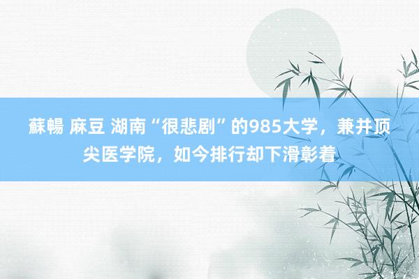 蘇暢 麻豆 湖南“很悲剧”的985大学，兼并顶尖医学院，如今排行却下滑彰着