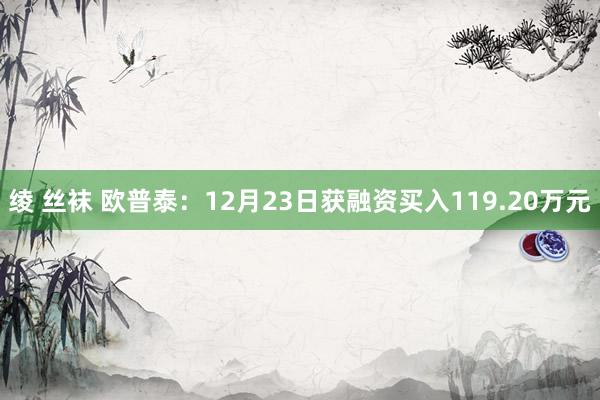 绫 丝袜 欧普泰：12月23日获融资买入119.20万元