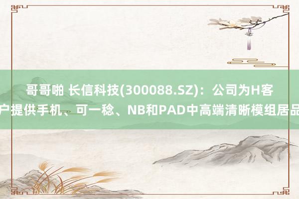 哥哥啪 长信科技(300088.SZ)：公司为H客户提供手机、可一稔、NB和PAD中高端清晰模组居品
