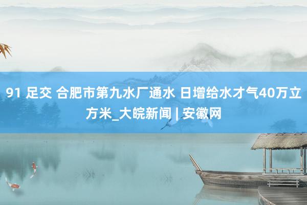91 足交 合肥市第九水厂通水 日增给水才气40万立方米_大皖新闻 | 安徽网