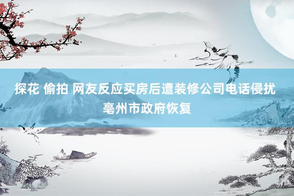 探花 偷拍 网友反应买房后遭装修公司电话侵扰 亳州市政府恢复
