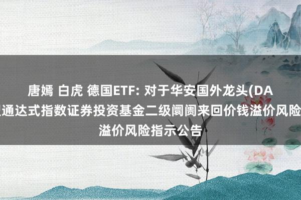 唐嫣 白虎 德国ETF: 对于华安国外龙头(DAX)来回型通达式指数证券投资基金二级阛阓来回价钱溢价风险指示公告