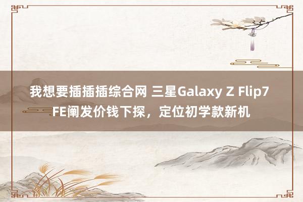 我想要插插插综合网 三星Galaxy Z Flip7 FE阐发价钱下探，定位初学款新机