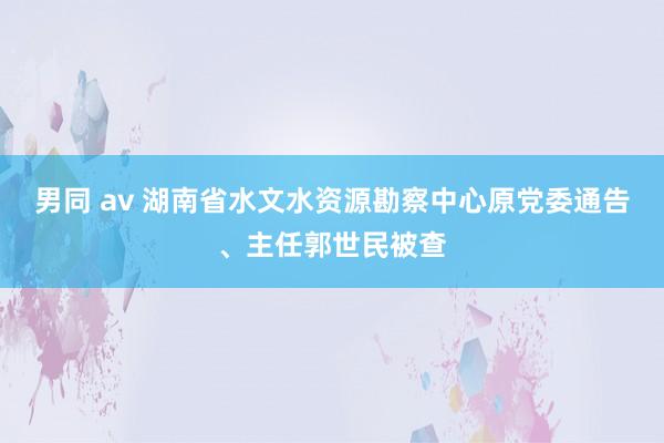 男同 av 湖南省水文水资源勘察中心原党委通告、主任郭世民被查